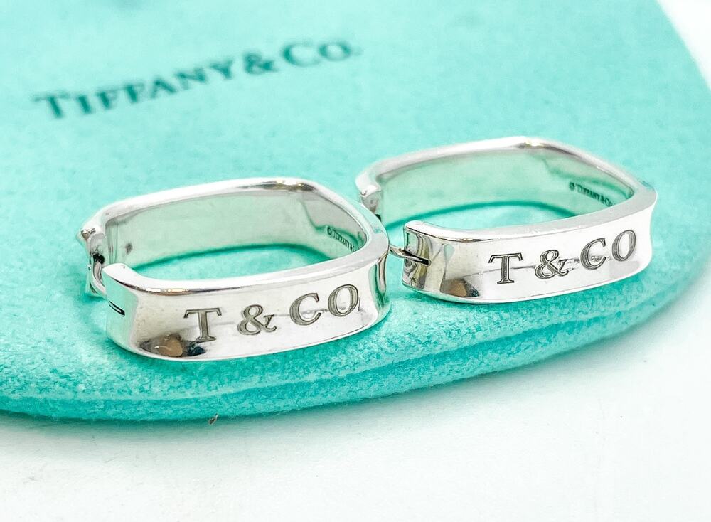 Tiffany & Co. 1837 Square Hoop Earrings Sterling Silver w/ Pouch